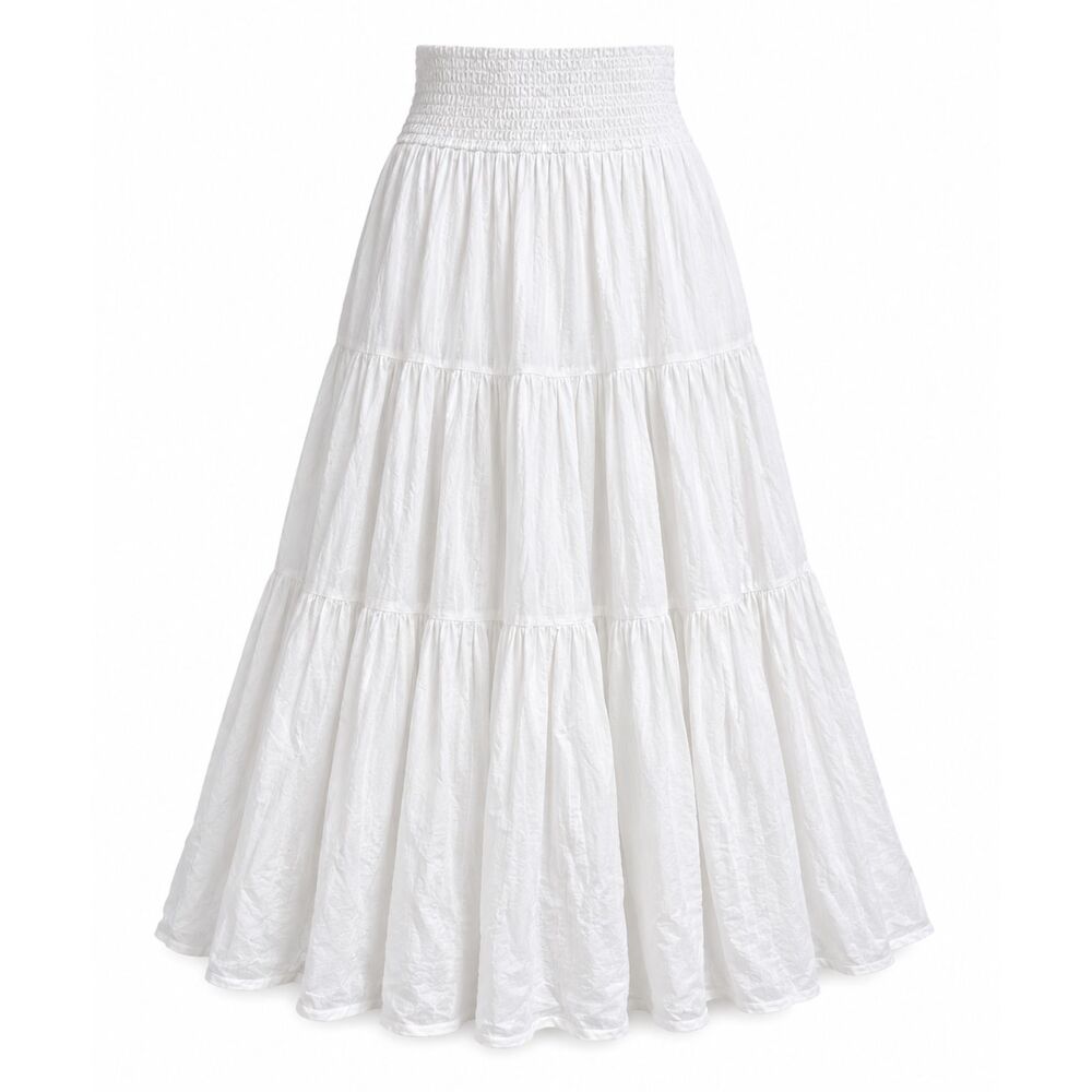 Calypso St. Barth White Smocked Tiered Maxi Boho Skirt